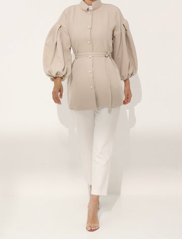 Beige Roselle Puffy Shirt Top