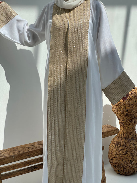 White Abaya with Gold Embroidery