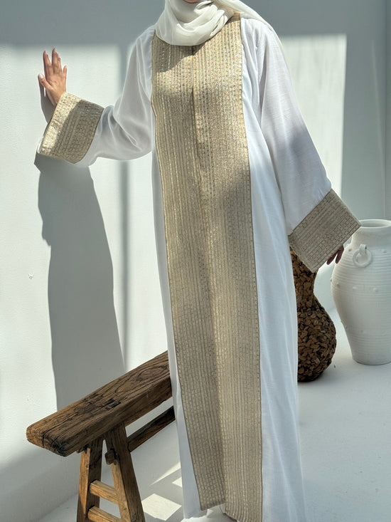 White Abaya with Gold Embroidery