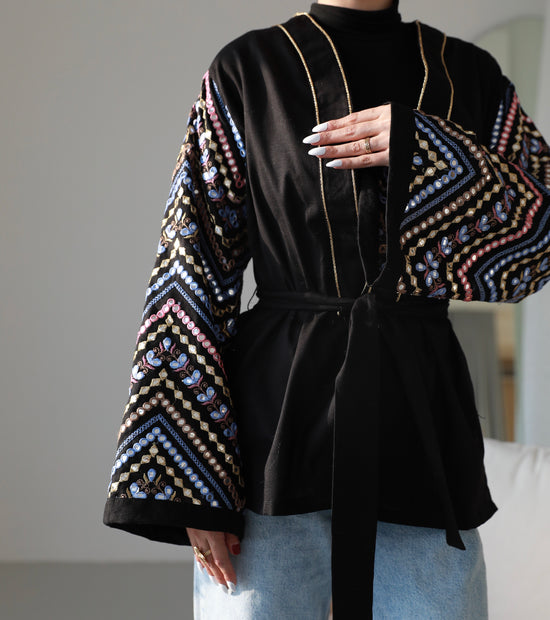 Black Embroidered Kimono