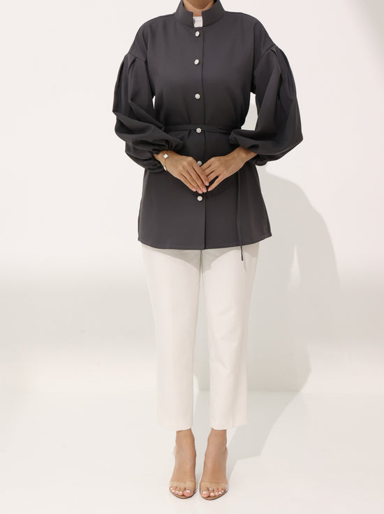 Grey Roselle Puffy Shirt Top