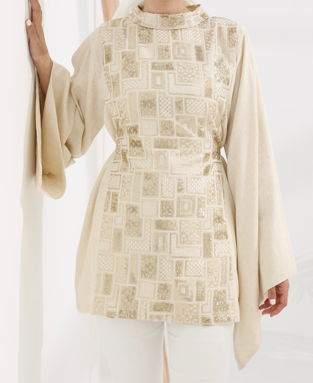 Beige Embroidered Top