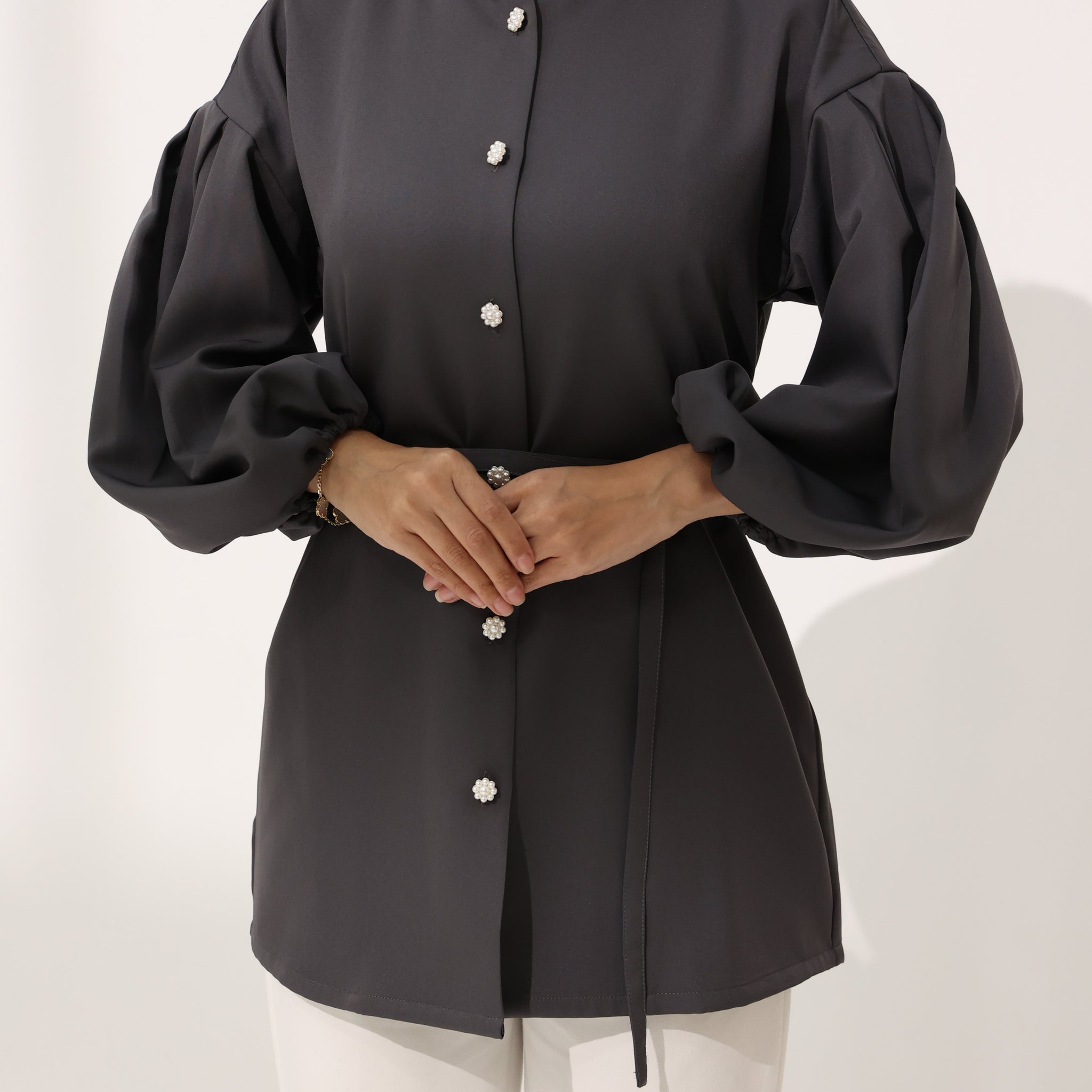 Grey Roselle Puffy Shirt Top