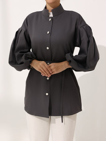 Grey Roselle Puffy Shirt Top