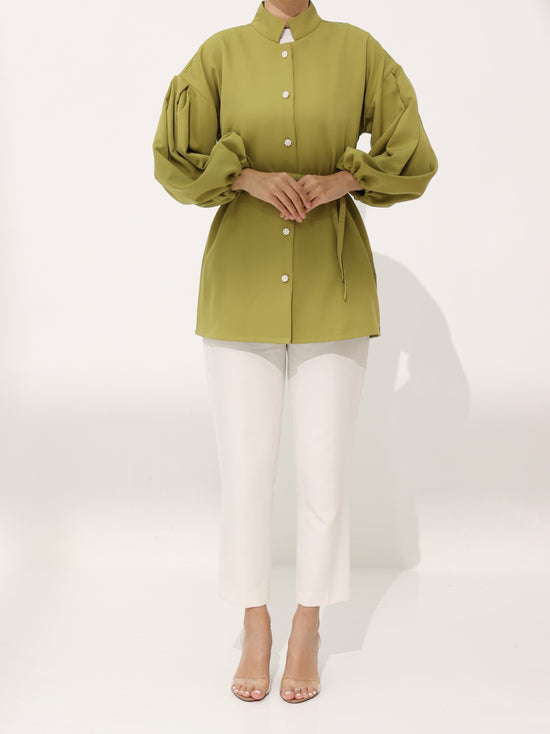 Green Roselle Puffy Shirt Top