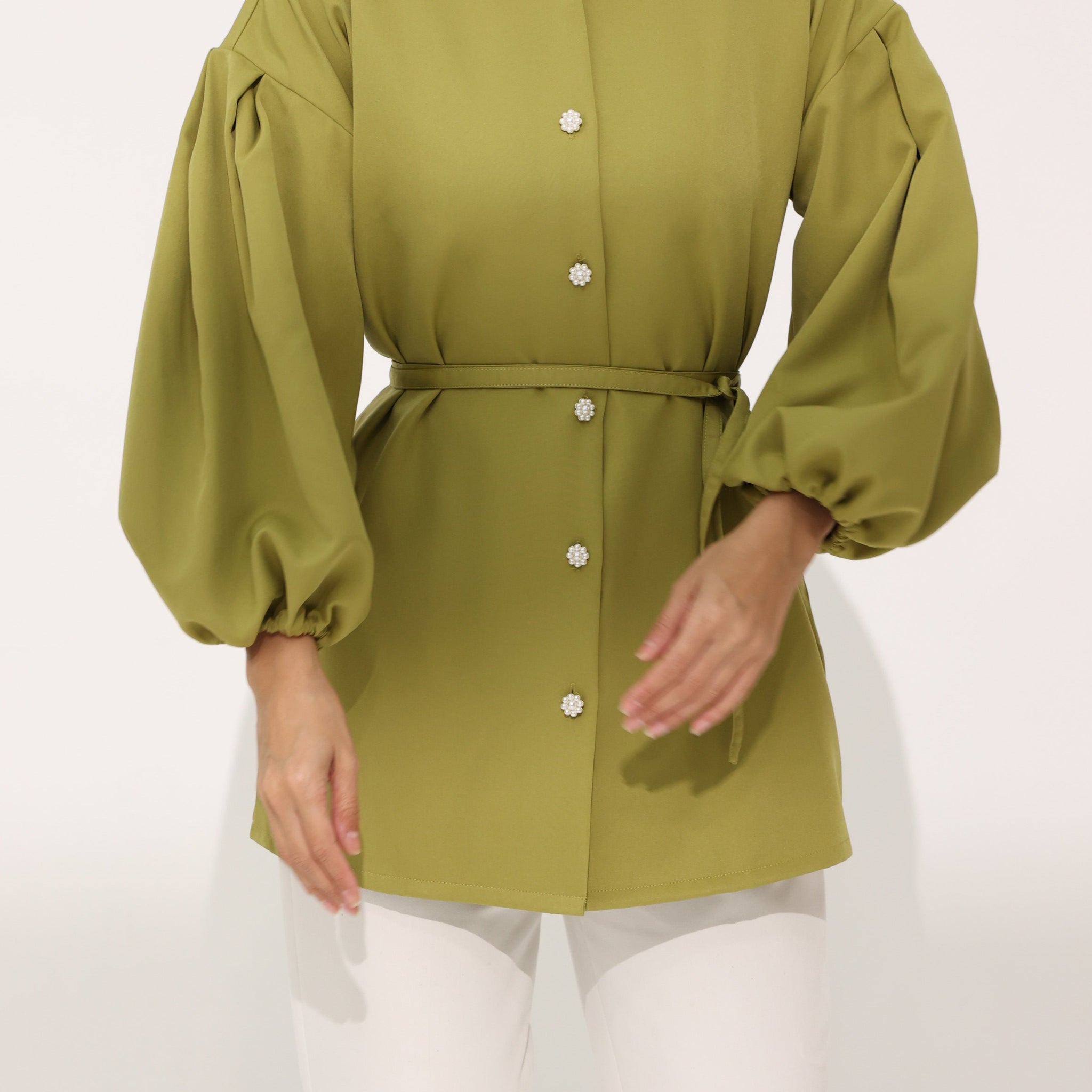 Green Roselle Puffy Shirt Top