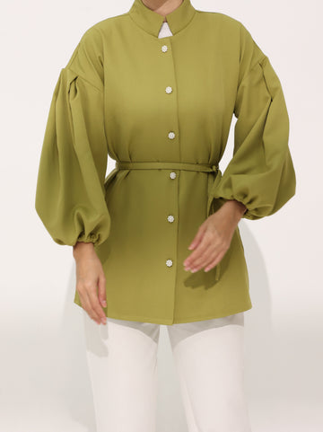 Green Roselle Puffy Shirt Top