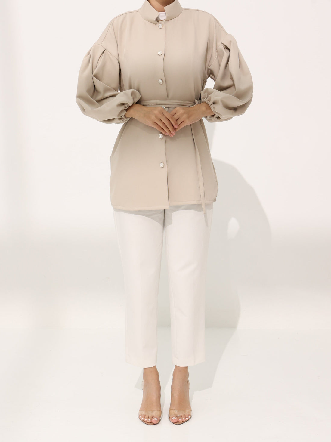 Beige Roselle Puffy Shirt Top