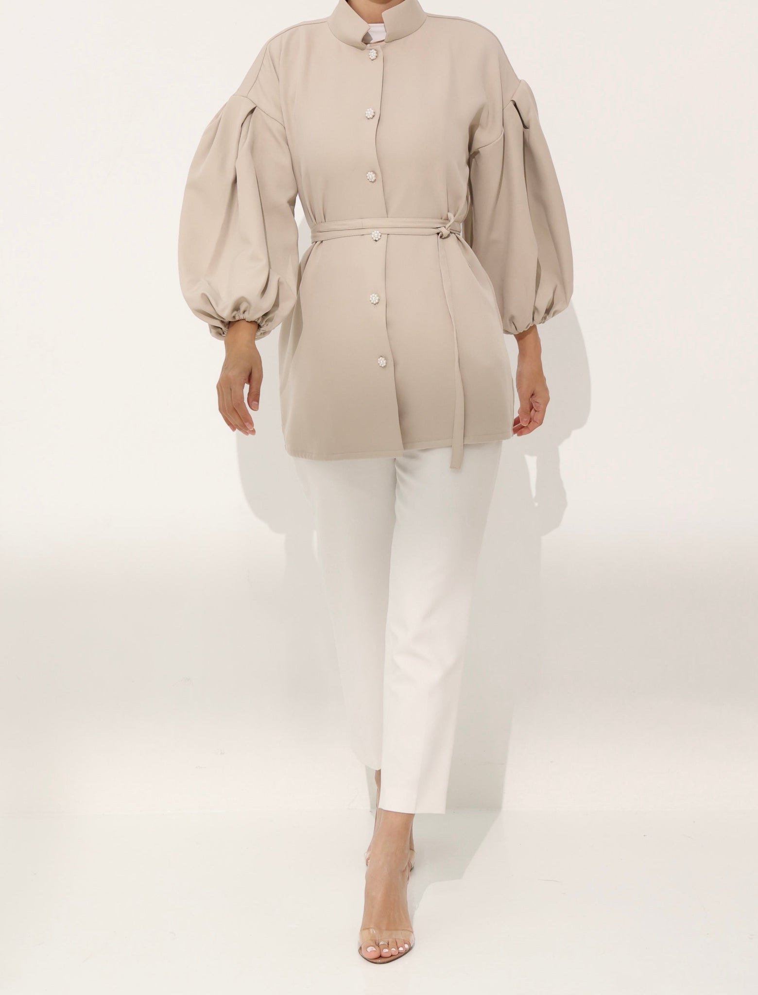 Beige Roselle Puffy Shirt Top